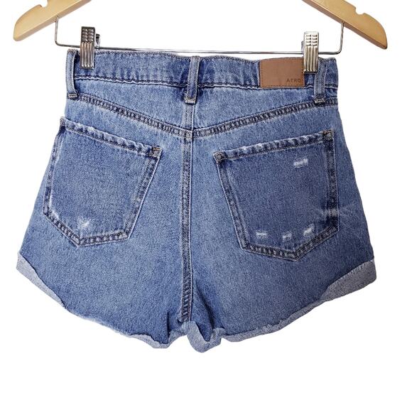 Aero Mom‎ Short Denim High Rise Distressed Shorts Blue Size 0 - Picture 2 of 8